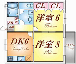 Aスクエア桜木町 2DKの間取図画像