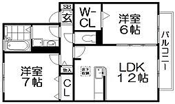 シャンゼトワール藤が尾C棟 2LDKの間取図画像