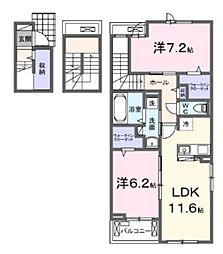 小田急小田原線 愛甲石田駅 バス6分 上落合下車 徒歩3分の賃貸アパート 3階2LDKの間取り