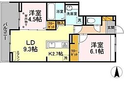 ラフォーレ弍番館 2LDKの間取図画像