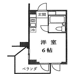 東村山ペガサスビルＡ館 1階ワンルームの間取り