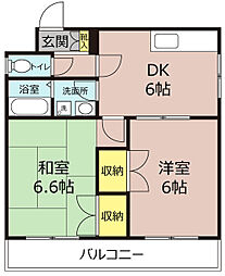 リトルタウン惠 2DKの間取図画像