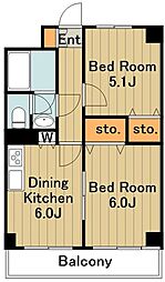 JR横浜線 橋本駅 徒歩5分の賃貸マンション 9階2DKの間取り