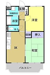 ユーミーマンション今釜新町 2DKの間取図画像