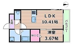 エスグランデ中崎町 1階1LDKの間取り