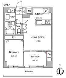 ドゥーエ南千住 6階2LDKの間取り