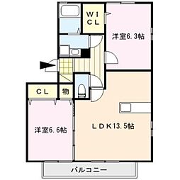 ビュー・アゼリアA 2LDKの間取図画像