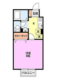 サンシャインA 1Kの間取図画像