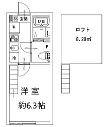 アイ・ボナール2 1Kの間取図画像