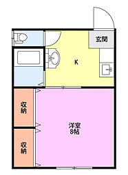 ドゥ・ラトゥール坂井 1Kの間取図画像