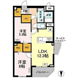 ロイジェント上板橋 2LDKの間取図画像