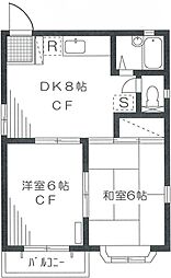 コートビレッジK1 2階2DKの間取り