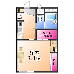 レオパレスpistaB 1Kの間取図画像