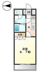 ベルグラース 2階1Kの間取り