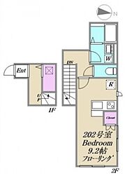 ベルリード関原 2階ワンルームの間取り