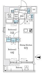 クインテット錦糸公園 2DKの間取図画像