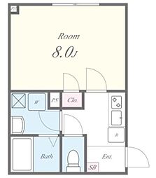 ルピナス平井 2階1Kの間取り