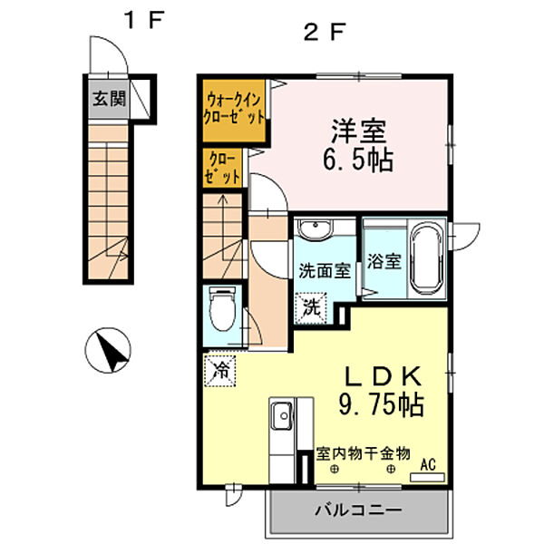 東京都八王子市堀之内(賃貸アパート1LDK・2階・45.54㎡)の写真 その2