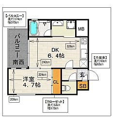 サンヒルズ大橋駅前 1DKの間取図画像