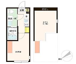 パインリーフ 2階1Kの間取り