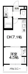 MELLAS元加治 1DKの間取図画像