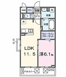 ベル ブライト 1LDKの間取図画像