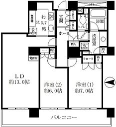リバーポイントタワー 2LDKの間取図画像