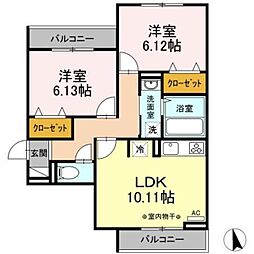 ルシェル 2LDKの間取図画像