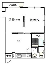 スプリング皿山 2DKの間取図画像