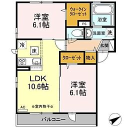セジュール輝 2LDKの間取図画像