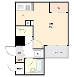 ドゥーエ西大島 5階ワンルームの間取り