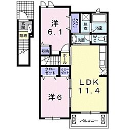 ブルーシエル浜の宮1 2LDKの間取図画像