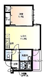 フジパレス相川 1LDKの間取図画像