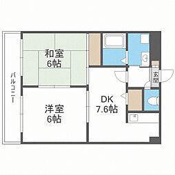 日之出ビル多の津 2DKの間取図画像