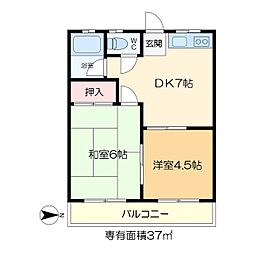 ブラウンハイツ 2階2DKの間取り