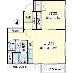 岡田ビル 1LDKの間取図画像