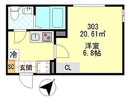 PUERTA東門前 1Kの間取図画像