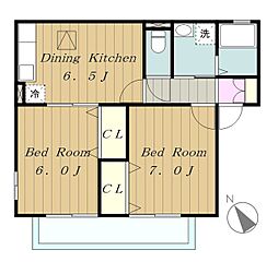 プリヤンモア 2階2DKの間取り
