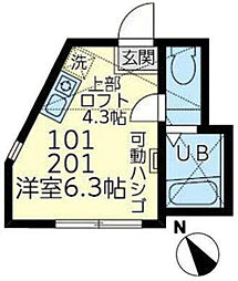 ユナイト横浜セシル・キャンベル ワンルームの間取図画像