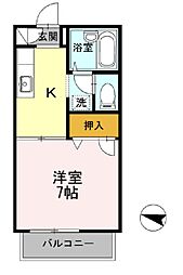 エーデルハイム2 1Kの間取図画像