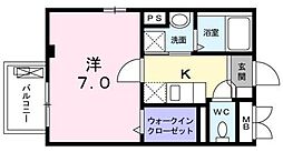 ヴィラウィステリア 1Kの間取図画像