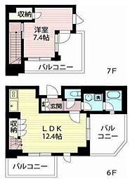 エスティメゾン北新宿 6階1LDKの間取り