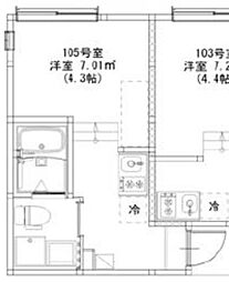 ノベレア 1階1Kの間取り