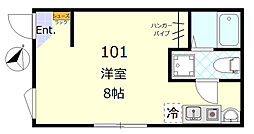 アイテラス 1階ワンルームの間取り