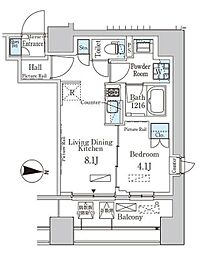 パークアクシス神楽坂・早稲田通り 1LDKの間取図画像