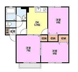 プラセールD 3DKの間取図画像