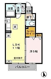 ゼファーコート 1階1LDKの間取り