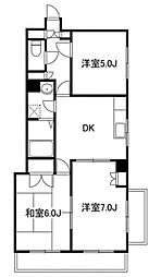 シャトルブラウン 2階3DKの間取り