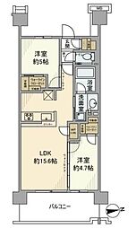 プラウドシティ国立 2LDKの間取図画像
