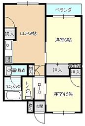中台コーポ 2LDKの間取図画像